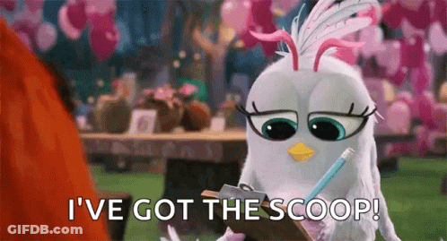 Cartoon Bird Holding Clipboard Says I've Got Scoop GIF