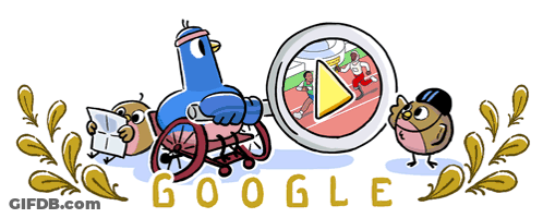 Cartoon Bird In Wheelchair With Magnifying Glass Saying Google GIF
