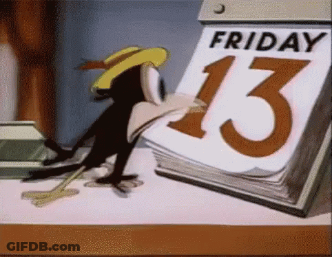 Cartoon Bird Looking At Friday The 13Th Calendar GIF