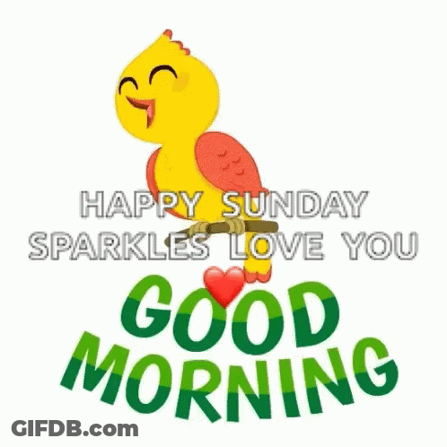 Cartoon Bird On Branch Happy Sunday Sparkles Love You GIF
