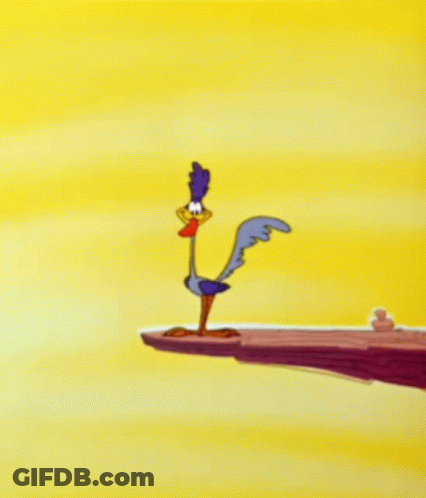 Cartoon Bird On Cliff With Yellow Background GIF