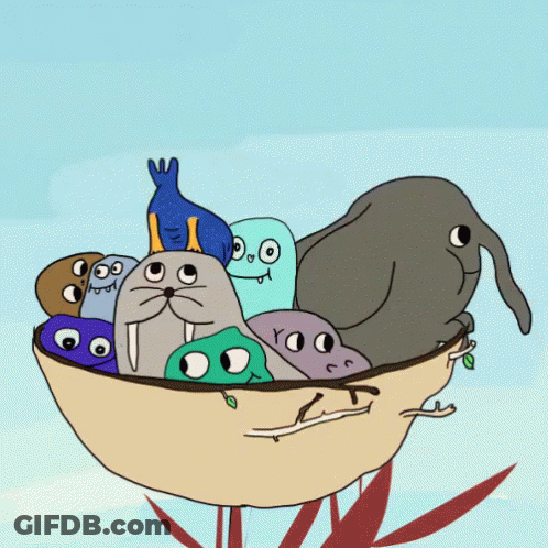 Cartoon Bird On Nest With Animals GIF