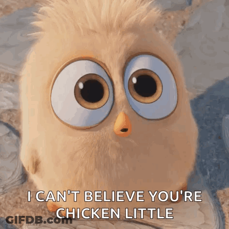 Cartoon Bird Saying I Can't Believe You're Chicken Little GIF