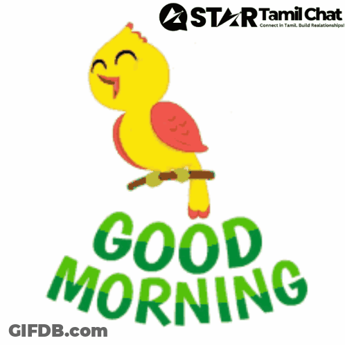 Cartoon Bird Sitting On Branch Saying Good Morning GIF
