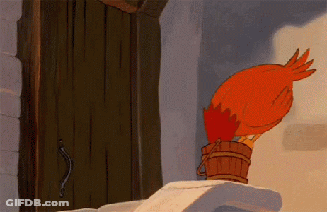 Cartoon Bird Sitting On Ledge Holding Bucket GIF