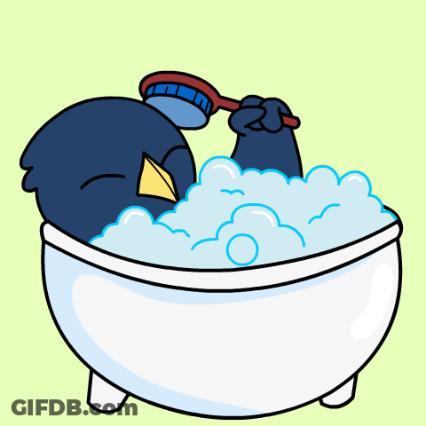 Cartoon Bird Taking A Bath In Bathtub GIF