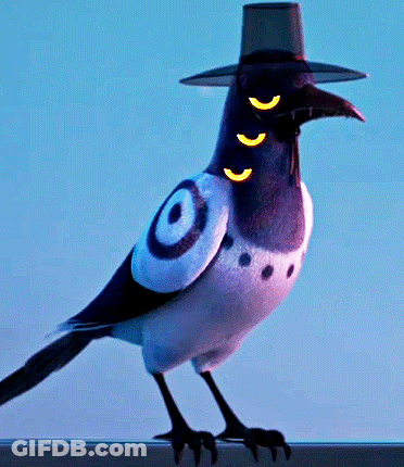 Cartoon Bird Wearing Hat With Three Smiley Faces GIF