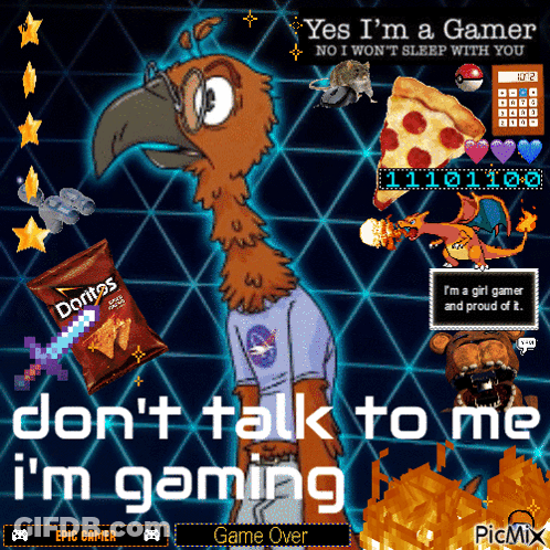 Cartoon Bird With Bag Of Doritos Chips GIF