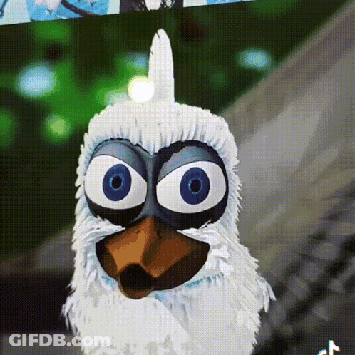 Cartoon Bird With Big Blue Eyes And Feathered Head GIF