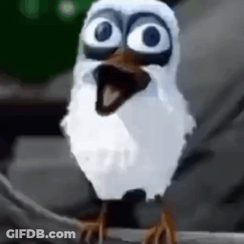 Cartoon Bird With Big Eyes Sitting On Tree Branch GIF