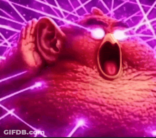 Cartoon Bird With Glowing Eyes Covering Ears GIF