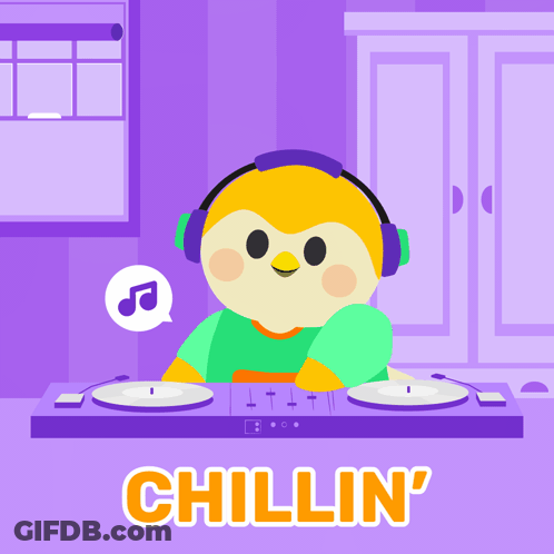 Cartoon Bird With Headphones Behind DJ Mixer Chillin GIF