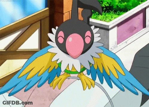 Cartoon Bird With Pink Beak Sitting On Bed GIF
