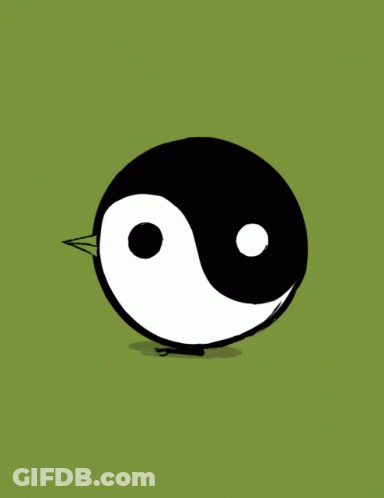 Cartoon Bird With Yin Yang Symbol On Head GIF