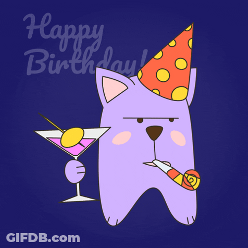 Cartoon Birthday Cat Martini Drink GIF