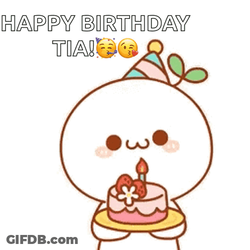 Cartoon Blowing Out Candle On Happy Birthday Tia Cake GIF