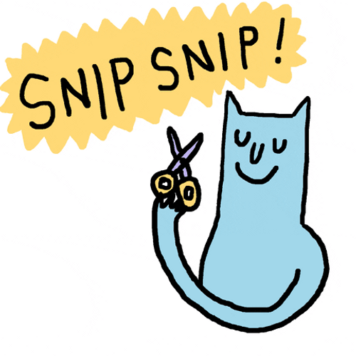 Cartoon Blue Cat Snipping Scissors GIF