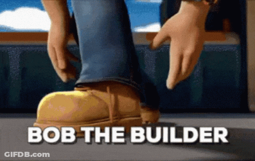 Cartoon Bob The Builder Putting On Shoes GIF