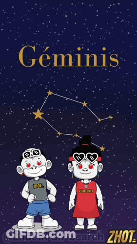 Cartoon Boy And Girl With Geminis GIF