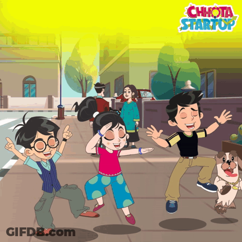 Cartoon Boy And Two Girls Chhota Startup GIF