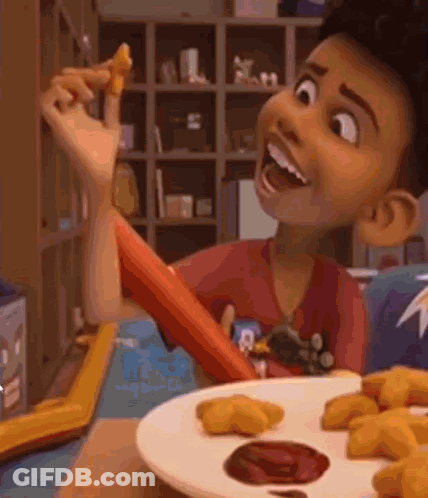Cartoon Boy Eating Chicken Nuggets GIF
