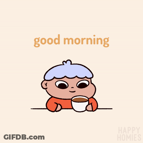 Cartoon Boy Holding Coffee Saying Good Morning GIF