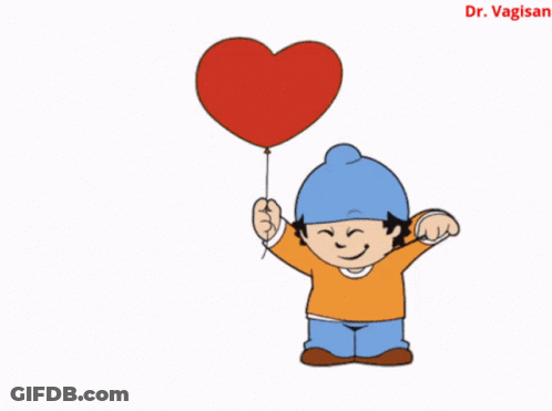 Cartoon Boy Holding Heart Shaped Balloon GIF