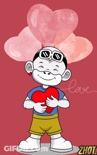 Cartoon Boy Holding Heart With Love GIF