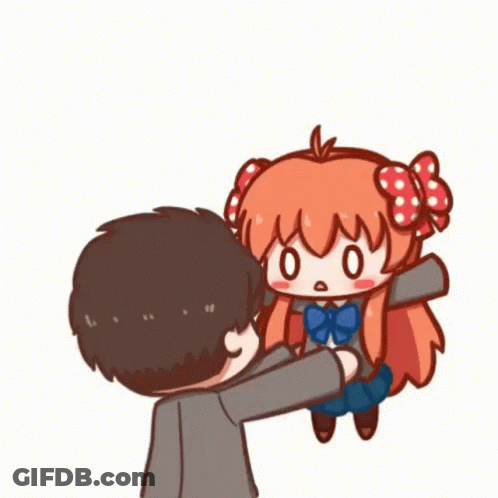 Cartoon Boy Holding Little Girl With Red Hair GIF