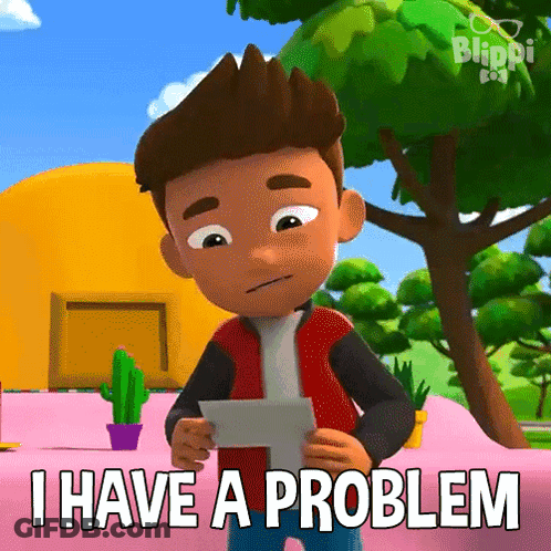 Cartoon Boy Holding Paper Saying I Have A Problem GIF