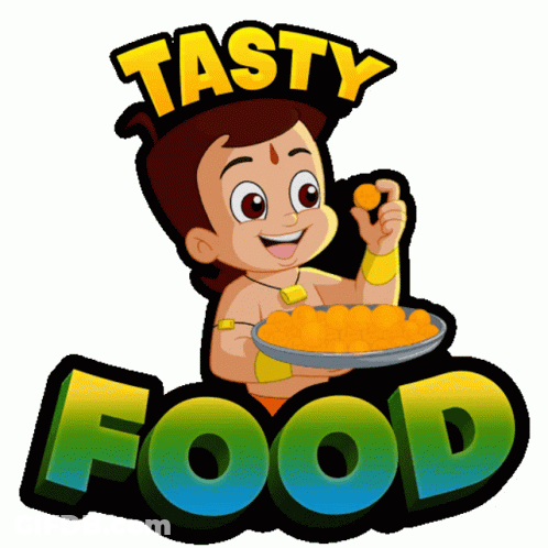 Cartoon Boy Holding Plate Saying Tasty Food GIF