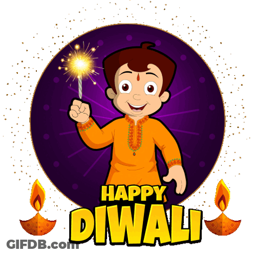 Cartoon Boy Holding Sparkler Happy Diwali GIF