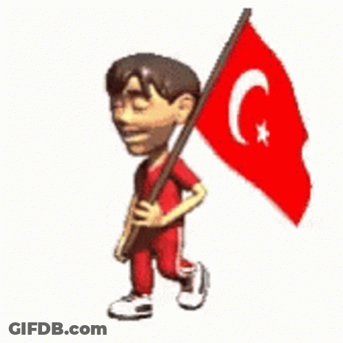 Cartoon Boy Holding Turkey Flag GIF
