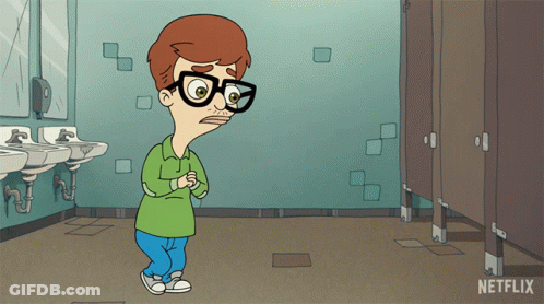 Cartoon Boy In Bathroom With Netflix Logo GIF