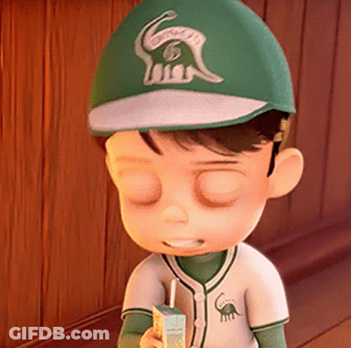Cartoon Boy In Green Hat Holding Box GIF