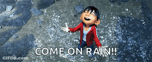 Cartoon Boy In Rain Saying Come On Rain GIF