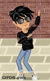 Cartoon Boy In Sunglasses And Black Sweater By Brick Wall GIF