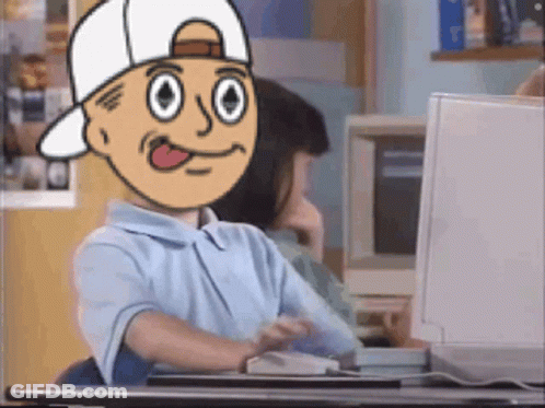 Cartoon Boy In White Hat At Computer GIF