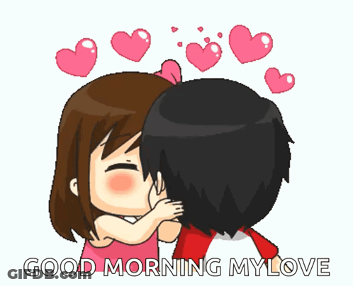 Cartoon Boy Kissing Girl Saying Good Morning My Love GIF