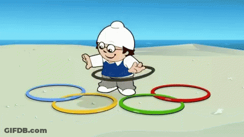 Cartoon Boy Playing With Hula Hoops On Beach GIF