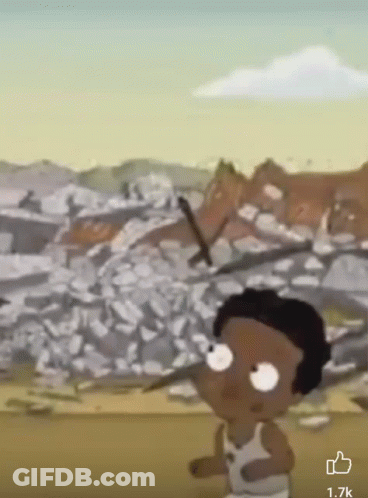 Cartoon Boy Running Past Rocks With Thumbs Up GIF