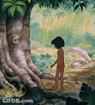 Cartoon Boy Standing Next To Tree In Jungle GIF