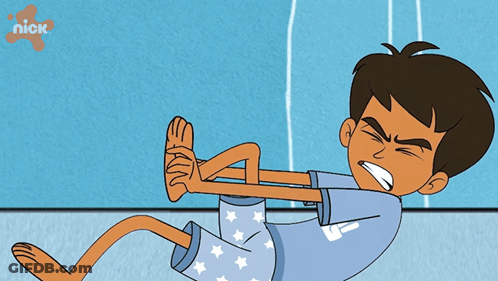 Cartoon Boy Stretching Legs With Nick Logo GIF