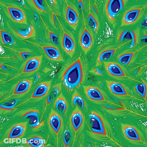Cartoon Boy Surrounded By Peacock Feathers GIF