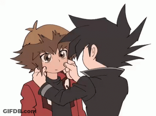 Cartoon Boy Touching Another Boy's Face GIF