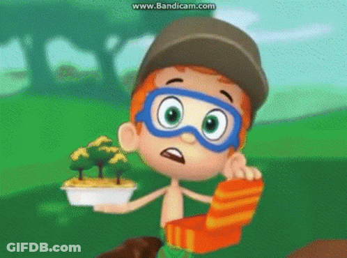 Cartoon Boy Wearing Hat And Goggles Holding Plants GIF