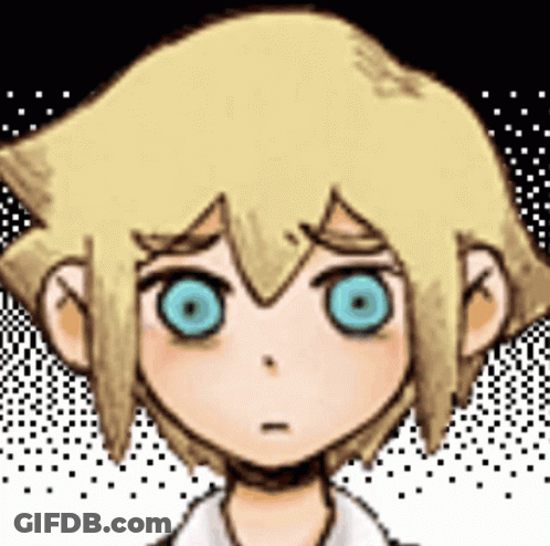 Cartoon Boy With Blonde Hair And Blue Eyes Looking At Camera GIF