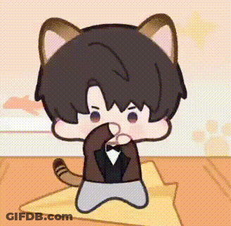Cartoon Boy With Cat Ears And Bow Tie Kneeling On Towel GIF