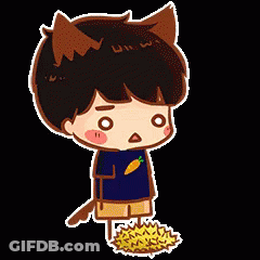 Cartoon Boy With Cat Ears Standing Next To Flowers GIF