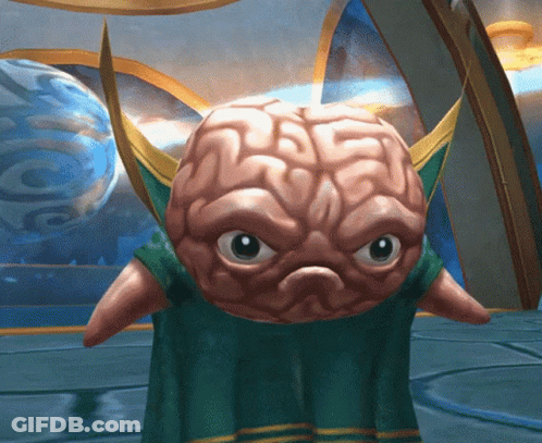 Cartoon Brain With Horns In Green Dress GIF